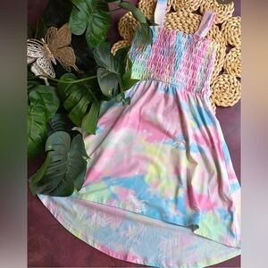 Girls' Pastel Tie-Dye Sundress - Pink Blue Green L 10/12